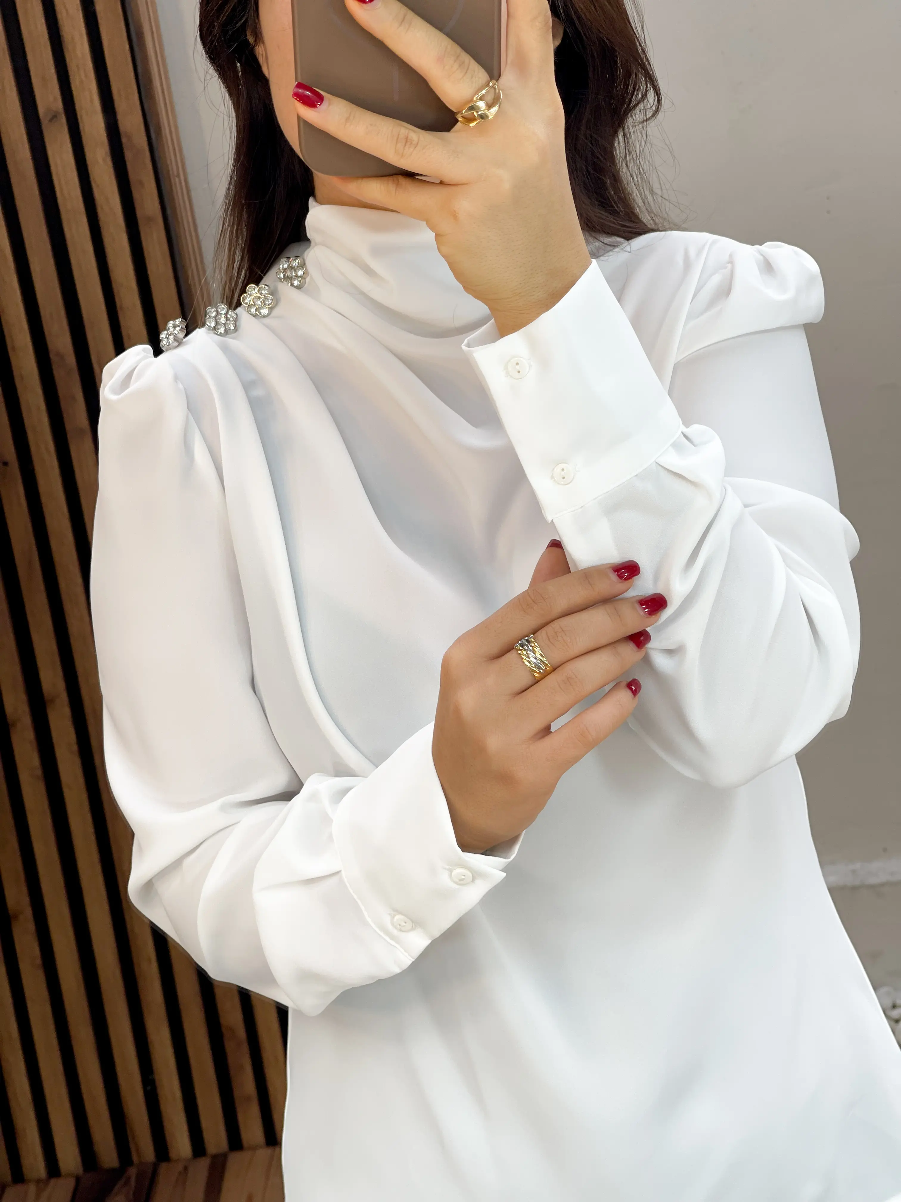 شومیز کرپ ساتن چهار دکمه اورجینال ترک